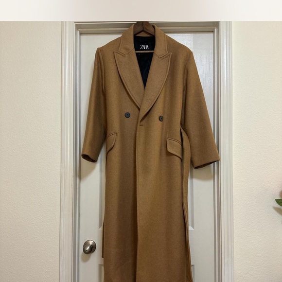 NWOT ZARA Wool blend Belted Camel Wrap Coat Bloggers Favorite - Picture 5 of 12